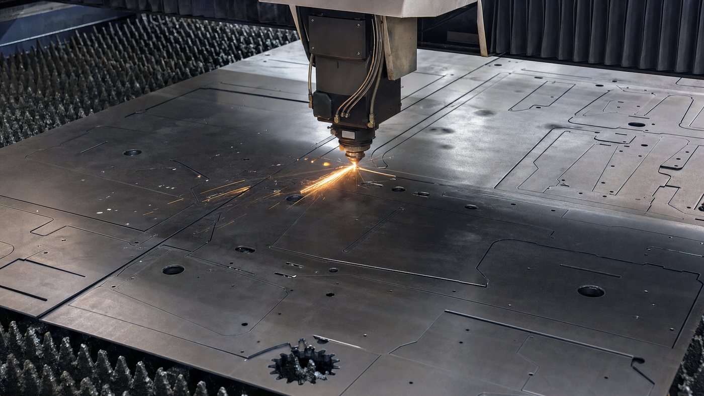 Fiber laser cutting nested sheet metal parts