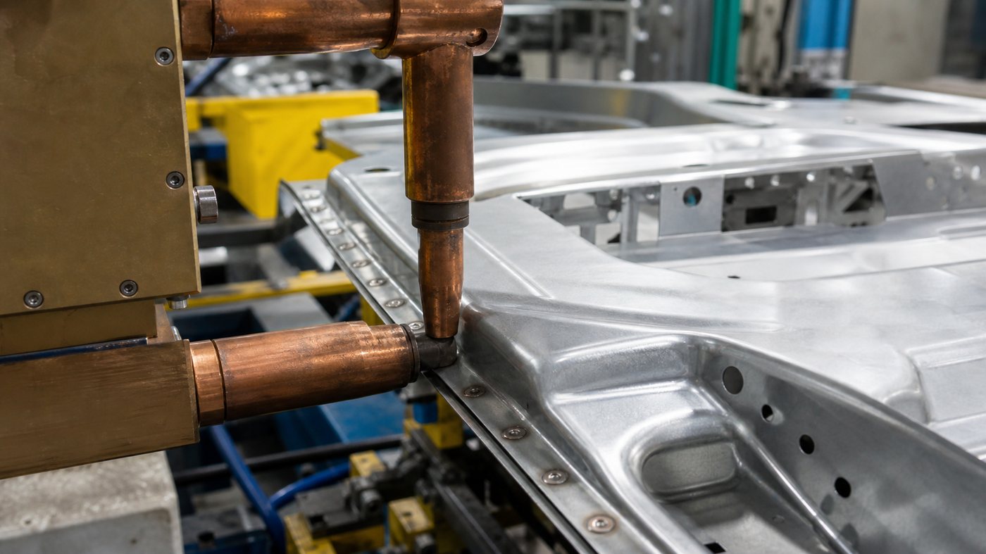Spot welding a sheet metal chassis